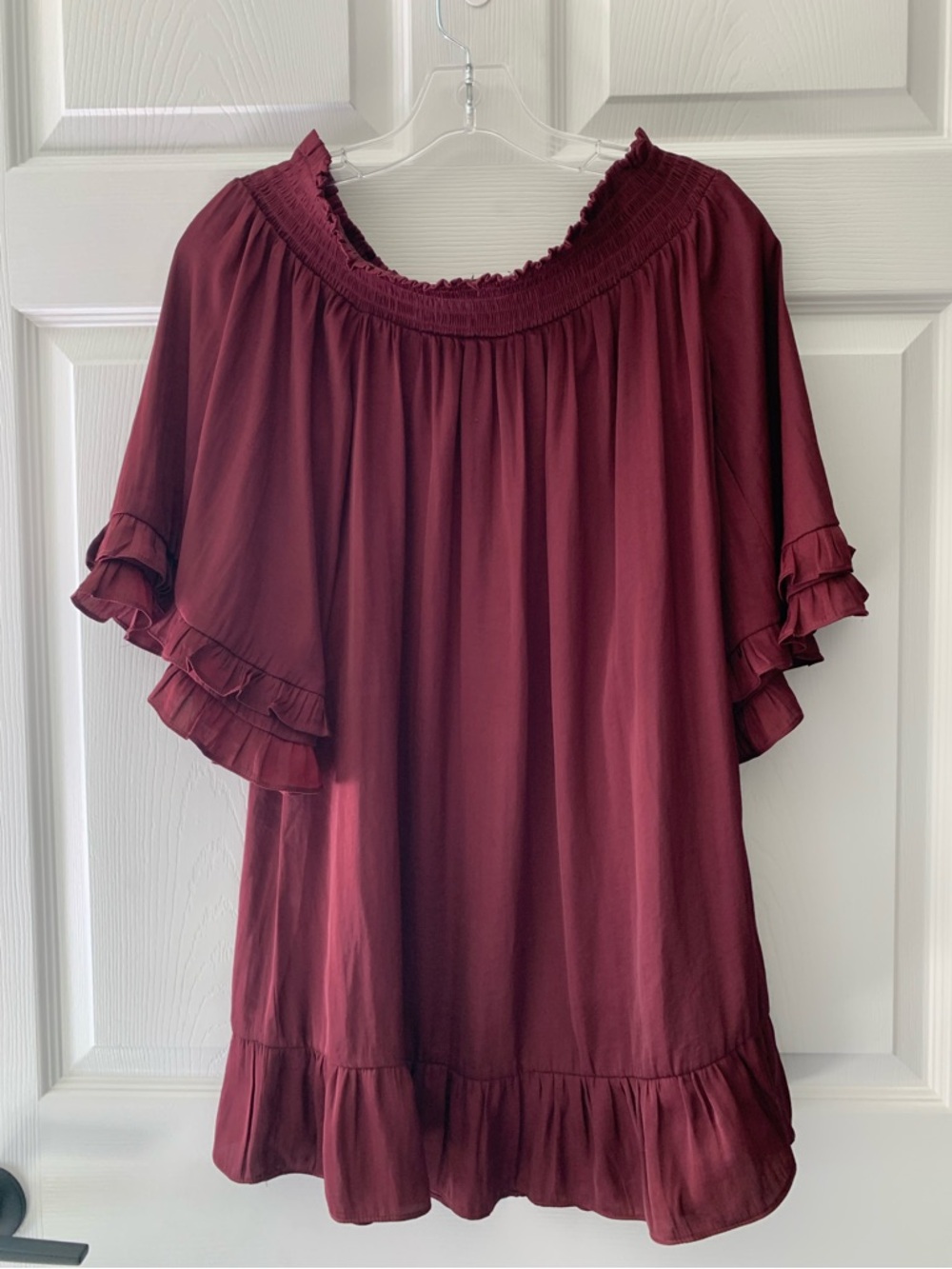 Lulus Burgundy Off-Shoulder Ruffle‎ Tunic S/M Relaxed Fit  Flowy